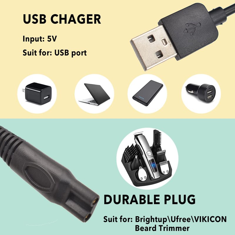 BOEEA Charger Cable Compatible with Ufree/Brightup/VIKICON Beard Trimmer All-in-one Multifunctional Grooming kit Hair Clippers USB Cable