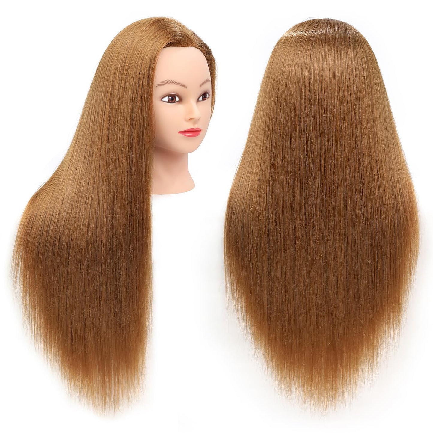 SOPHIRE 26"-28" Mannequin Head with 80% Real human Hair, Hairdresser Practice Training Head Cosmetology Long Hair Manikin Doll Head with 9 Tools and Clamp - #4 Brown, Makeup On