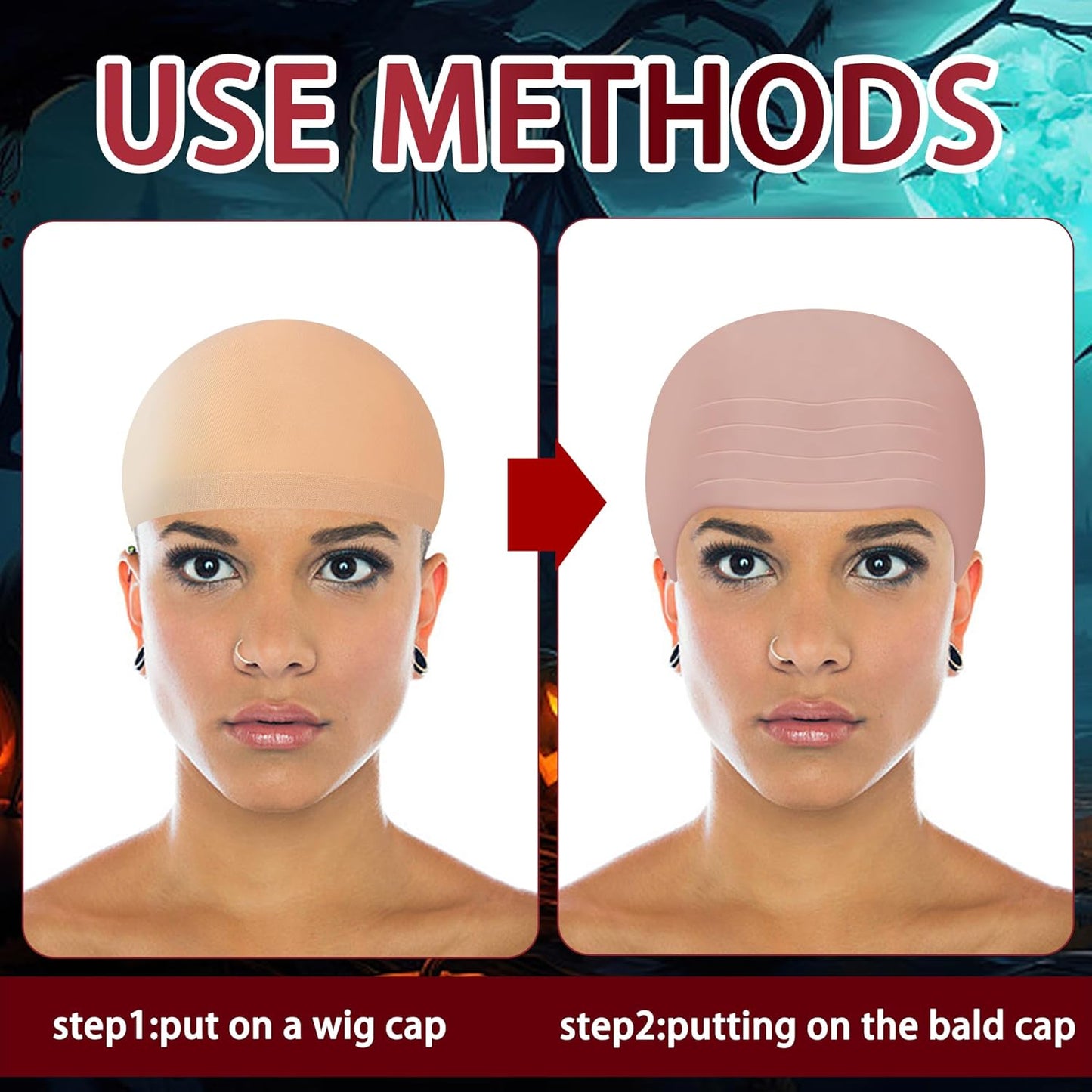 Bald Caps Set for Halloween - 12 PCS Makeup Bald Cap & 8 Wig Caps | Costume Accessories for Men & Women