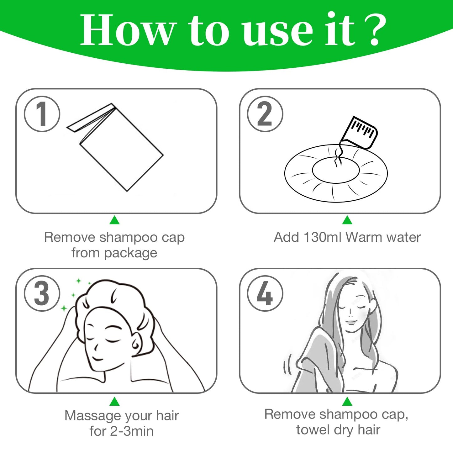 Shampoo Caps No Rinse Waterless Hair Washing Shower Caps 6 Packs for Elderly, Women, Hospital, Camping