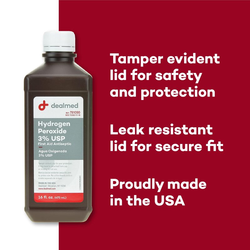 Dealmed Hydrogen Peroxide 3% USP | Made in USA | First Aid Antiseptic | 16 fl. oz. (1)