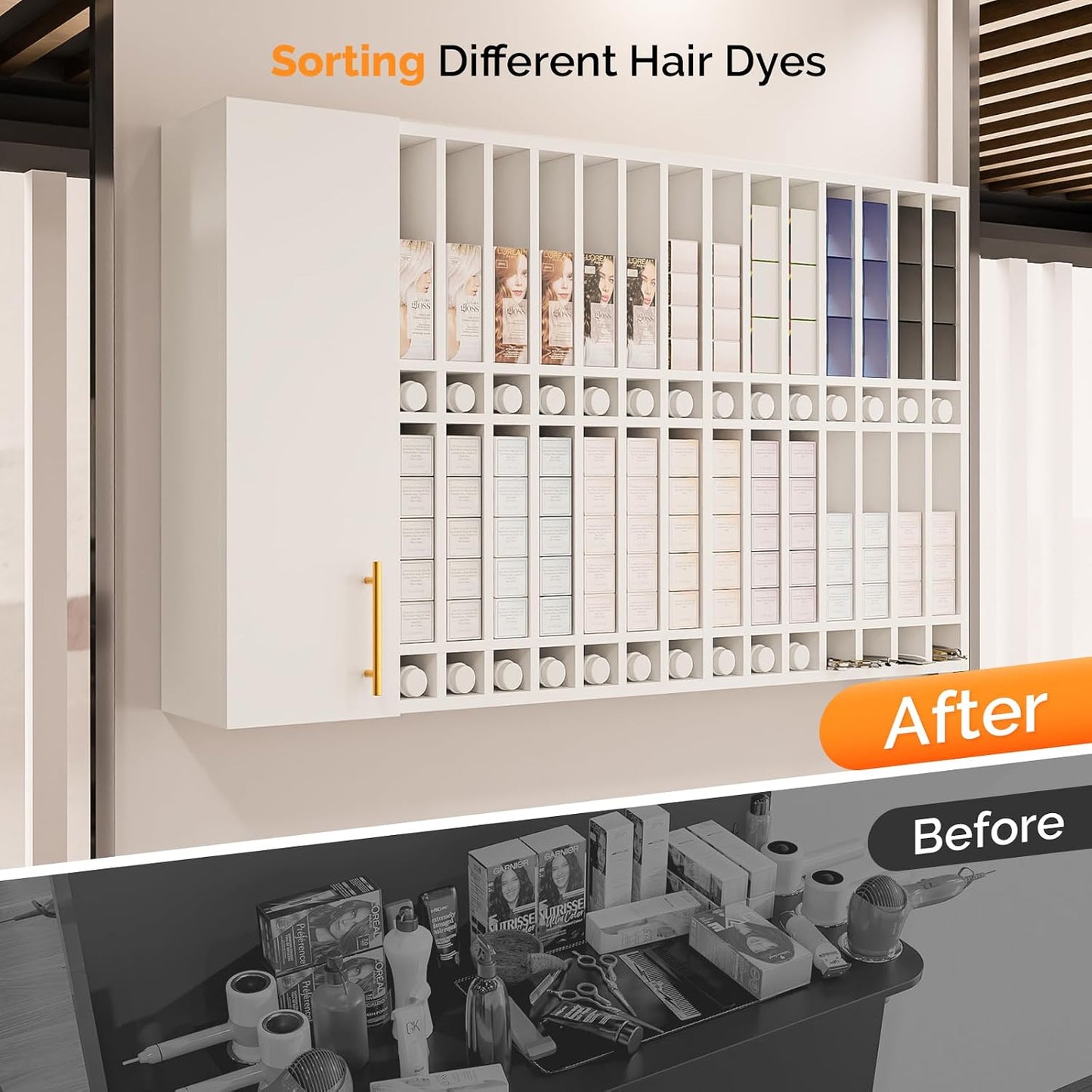 Wall Mounted Salon Station - Hair Color Rack Organizer with Adjustable Shelves | White