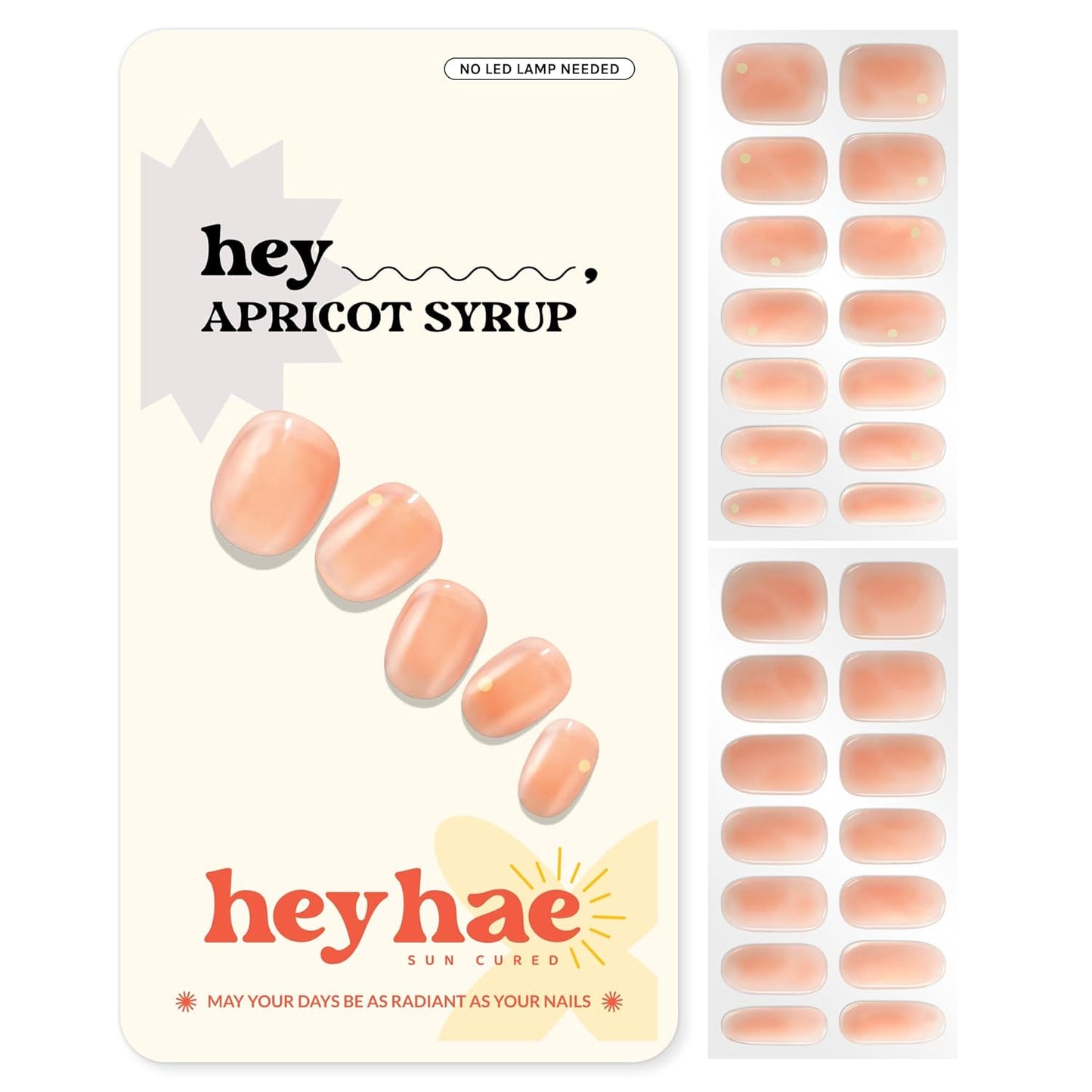 Heyhae Semi Cured Gel Nail Strips - Easy Apply, No LED Lamp Needed | Summer Solid Orange | 28 Strips & Nail Tools Included
