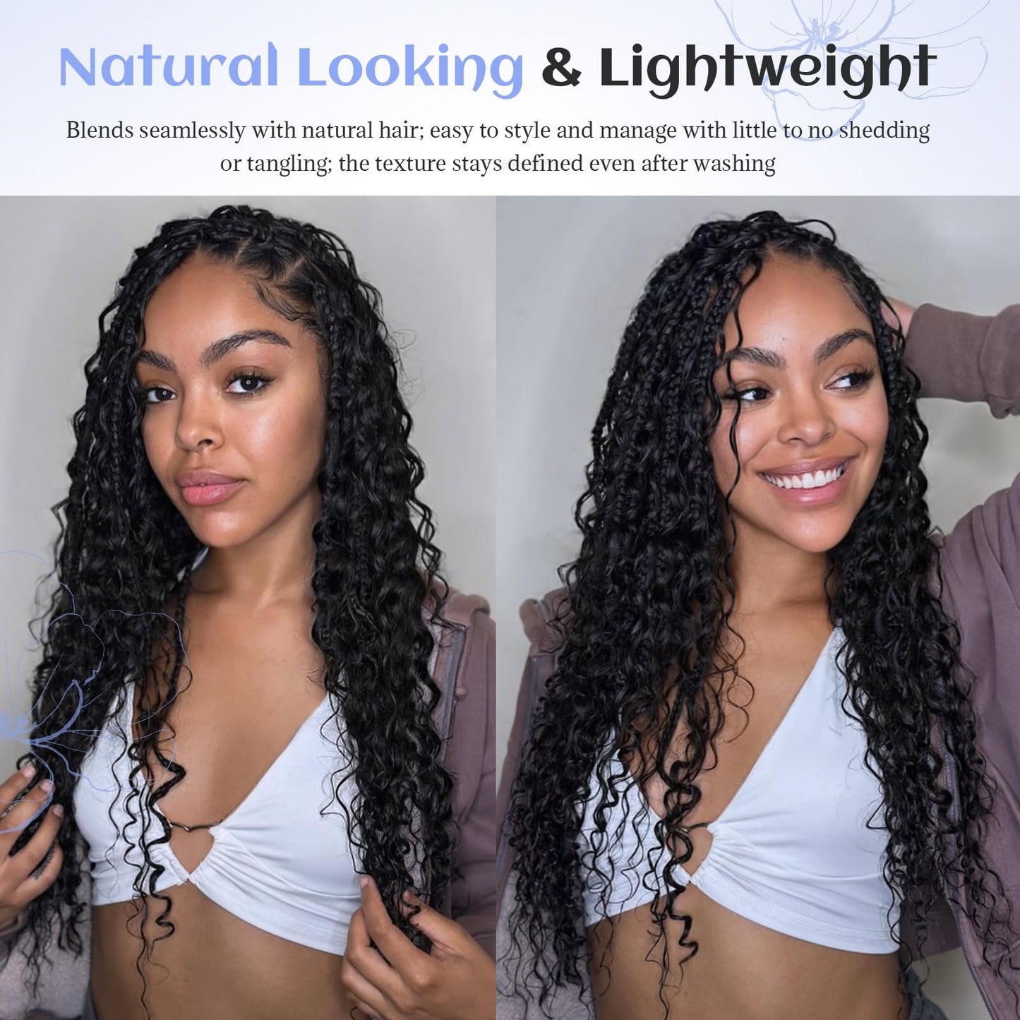 Licoville Boho Human Hair for Braiding Black Hair Deep Water Wave Bundles 18 Inch 100G Freetress No Weft Human Braiding Hair for Boho Braids #1B Natural Black Boho Hair Knoteless Braiding Bundle