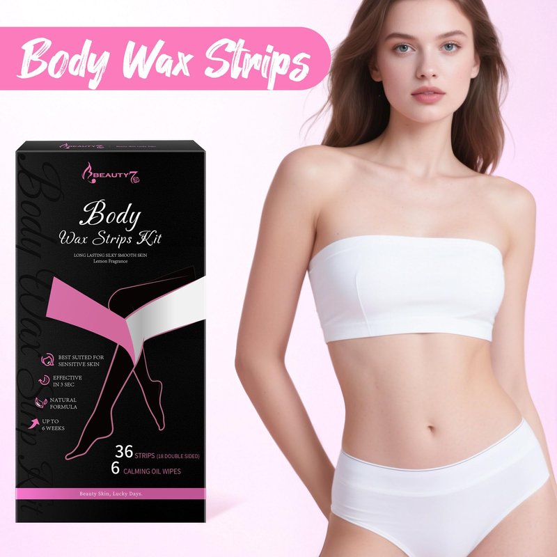 Beauty7 Body Wax Strips, Ready to Use Waxing Strip, Facial Hair Removal, Arms Legs Underarm Bikini Hair Removal, 36 Strips 6 Calming Oil Wipes for All Skin Types Women
