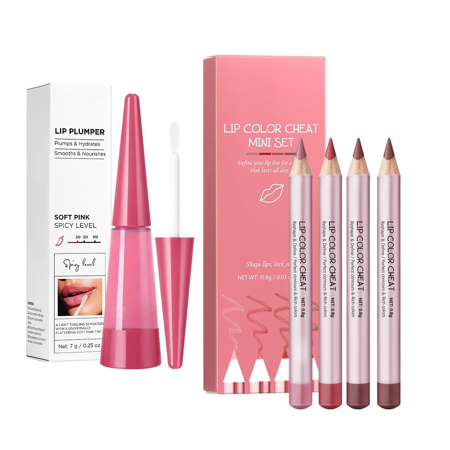2-in-1 Lip Makeup Kit | 4-Color Nude Lip Liner & Plumper Gloss Set - Long-Lasting Contour for Women