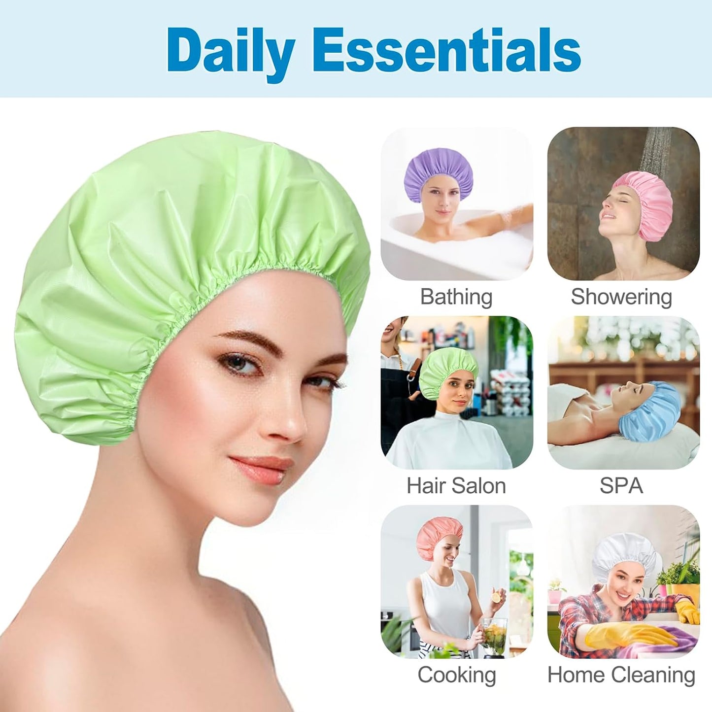 Waterproof Shower Caps for Women - 6 PCS Reusable Elastic Bathing Caps | Double-Sided EVA in Candy Colors