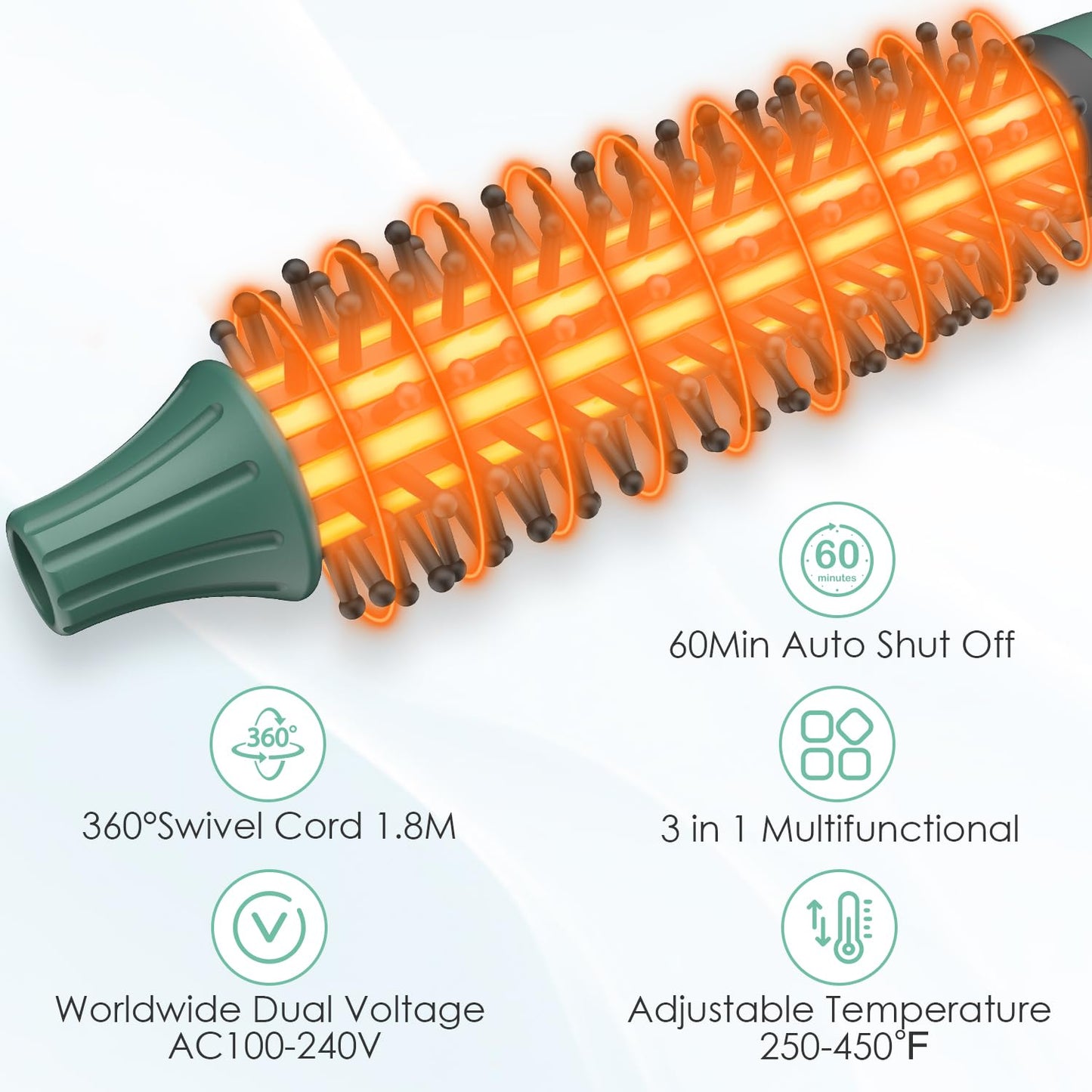 BANGMENG 3/4 Inch Barrel Thermal Round Brush, Volume Heat Styling Brush for Men and Women Medium Thin Curly Straight Hair, Heated Curling Iron,12 Temperature Setting (1.35 Inch with Bristles)