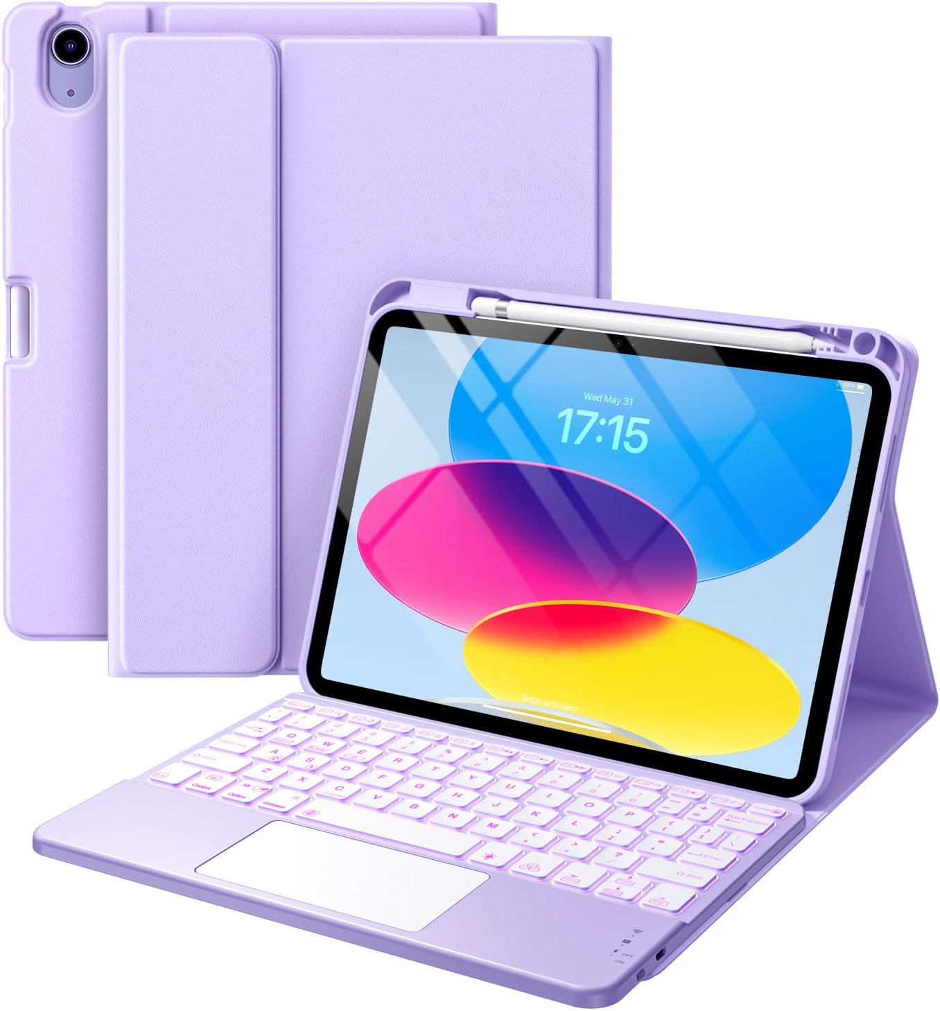 iPad 11th & 10th Gen Case with Keyboard - Folio Cover, Pencil Holder, Multi-Touch Trackpad, 7 Color Backlit | Navy Blue