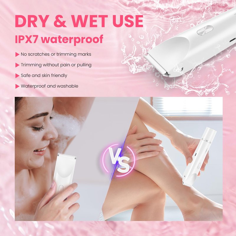 YZDJQX Bikini Trimmer for Women-2 in 1 Dual Head Electric Razors,IPX7 Waterproof Bikini Electric Shaver,Dry & Wet Use Painless Bikini Shaver,Pubic Hair Trimmer for Private Area & Body Hair,White