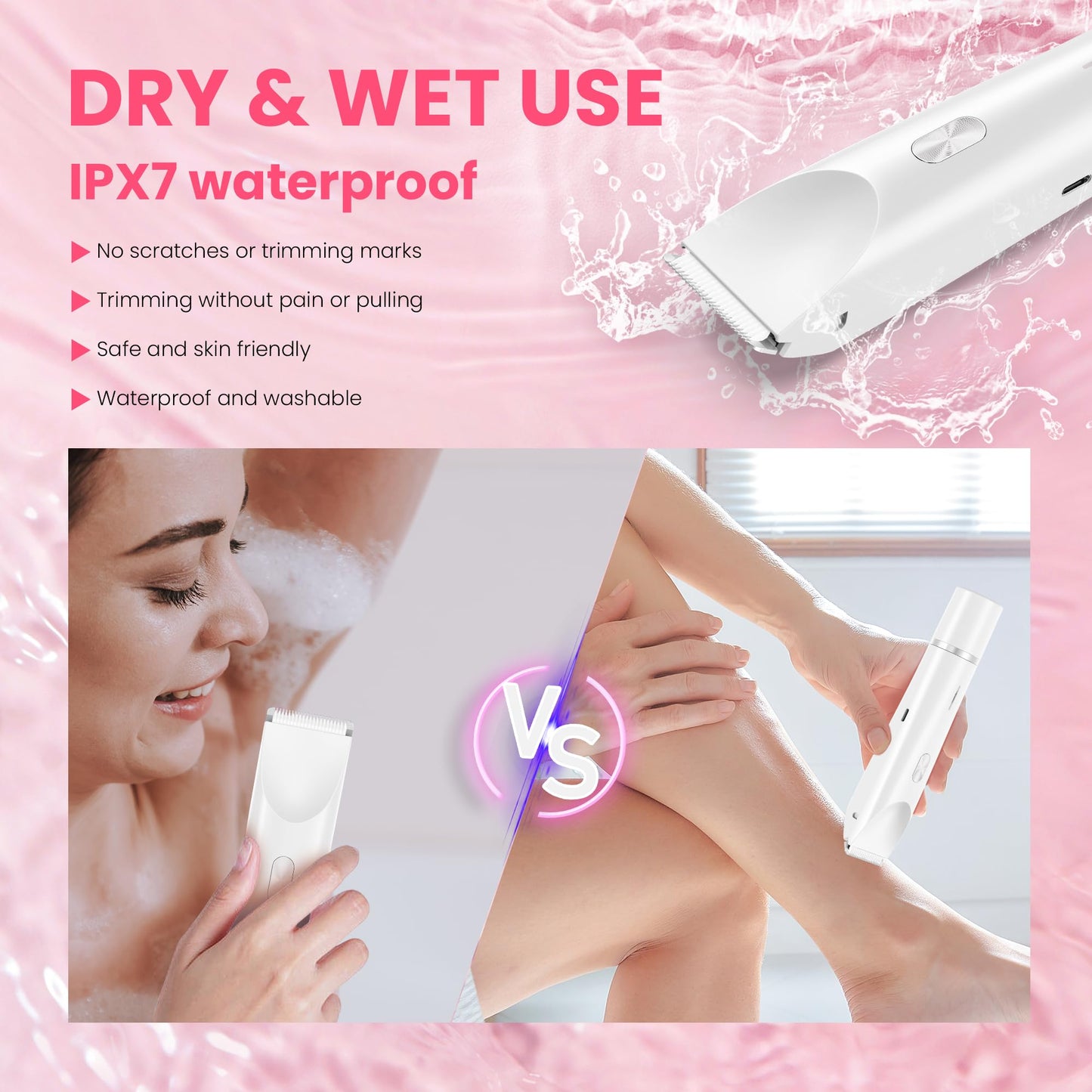 Bikini Trimmer for Women-2 in 1 Dual Head Electric Razors,USB Rechargeable Bikini Electric Shaver,IPX7 Waterproof Dry & Wet Use Body Hair Trimmer and Facial Hair Remover for Underarm Leg Body,White