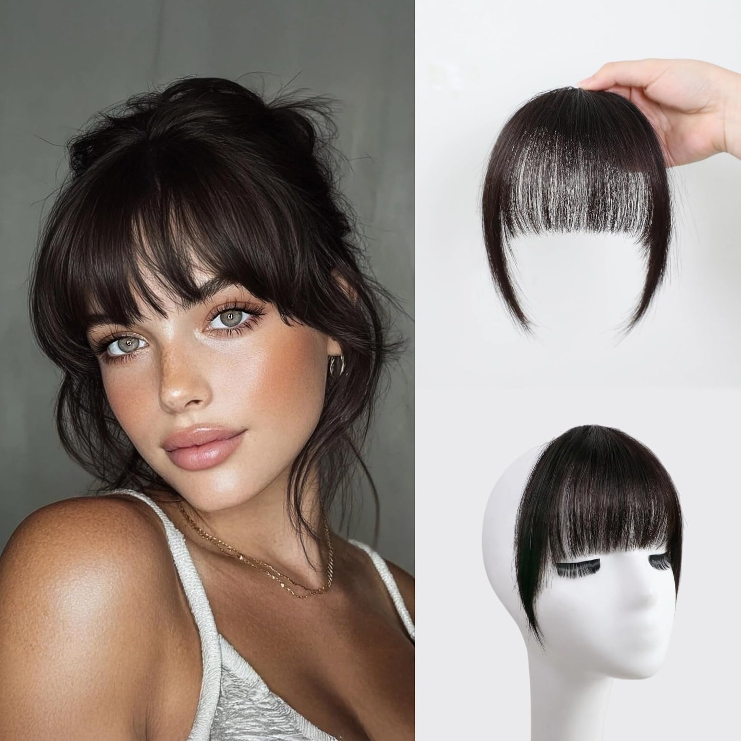 XIXISNOW Clip in Bangs 100% Real Human Hair Extensions Invisible Fake Curtain Curved French Fringe Bang with Temples Faux Natural Clips on Hairpieces for Women Girls Party Daily Use