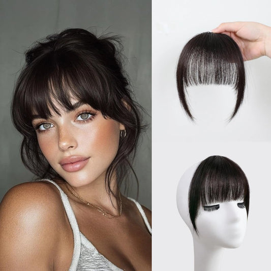 XIXISNOW Clip in Bangs 100% Real Human Hair Extensions Invisible Fake Curtain Curved French Fringe Bang with Temples Faux Natural Clips on Hairpieces for Women Girls Party Daily Use