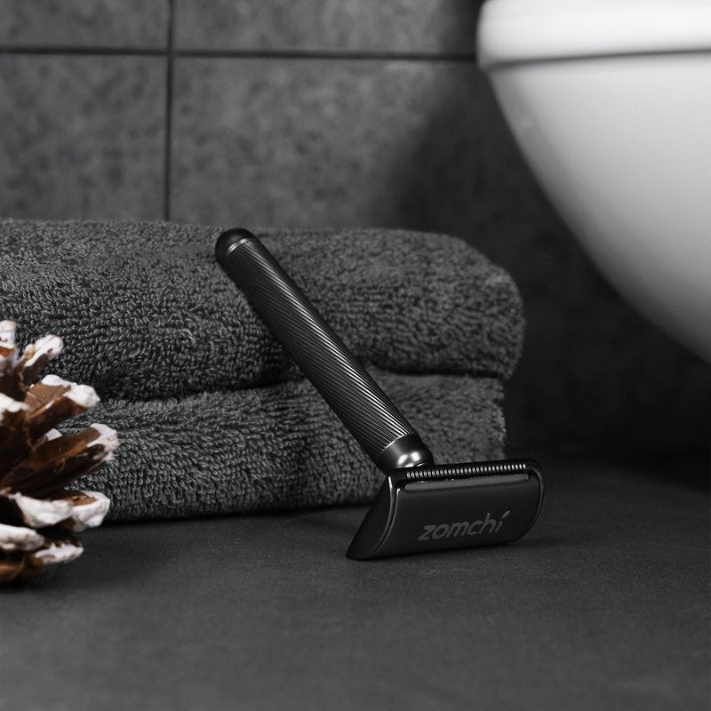 ZOMCHI Safety Razor for Men with 10 Safety Razor Blades, New Version 2.0 Reusable Metal Razor for Men & Women, Single Blade Razor - Matte Black