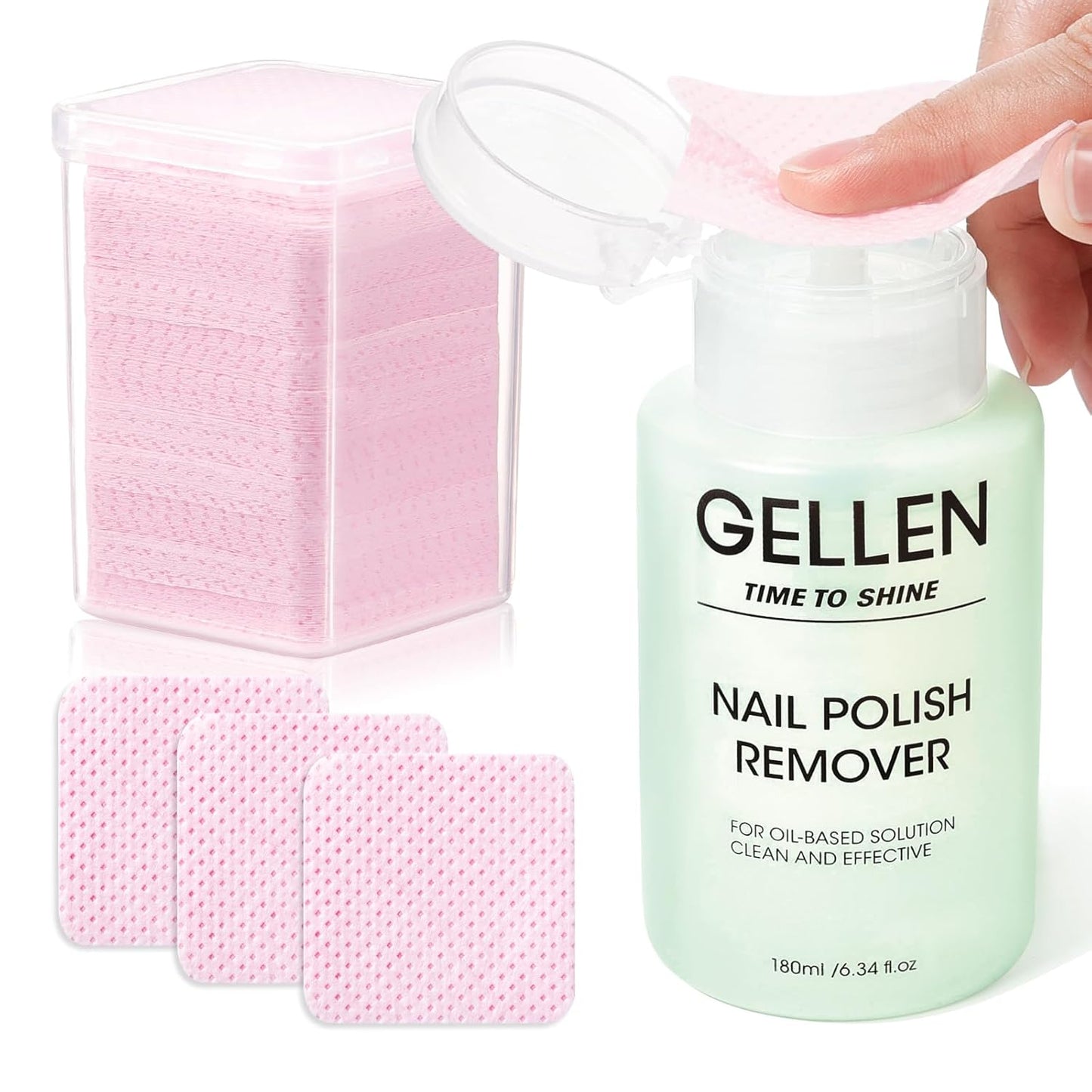 Gellen Nail Polish Remover Kit - Non-Acetone Jasmine Scent, 6.1 Fl Oz + 200 Lint-Free Wipes