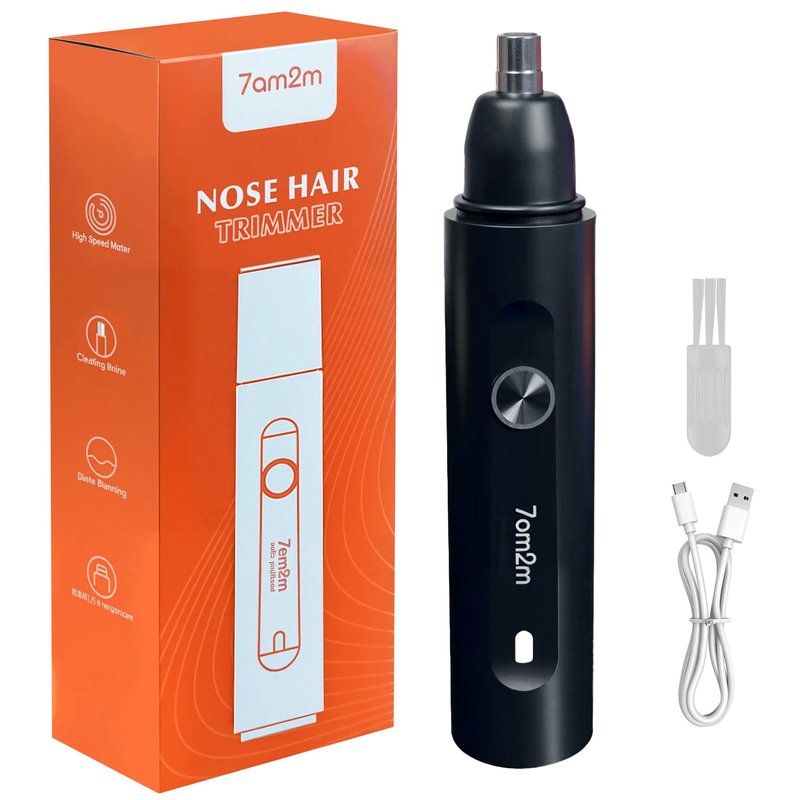 7AM2M Personal Care Electric Nose and Ear Hair Trimmer – Rechargeable, 9000 RPM High-Speed Precision Cutting, Detachable Washable Blade, Portable Design Black