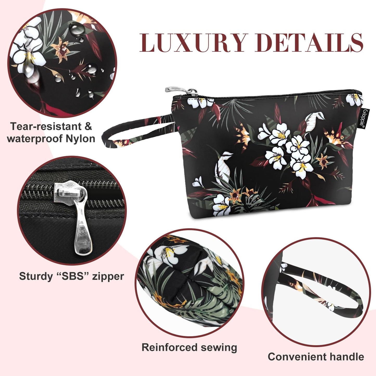 Gloppie Small Makeup Bag for Purse Portable Cosmetic Bag Aesthetic Floral Makeup Pouch Wristlet Pouch for Women Big Red Flower
