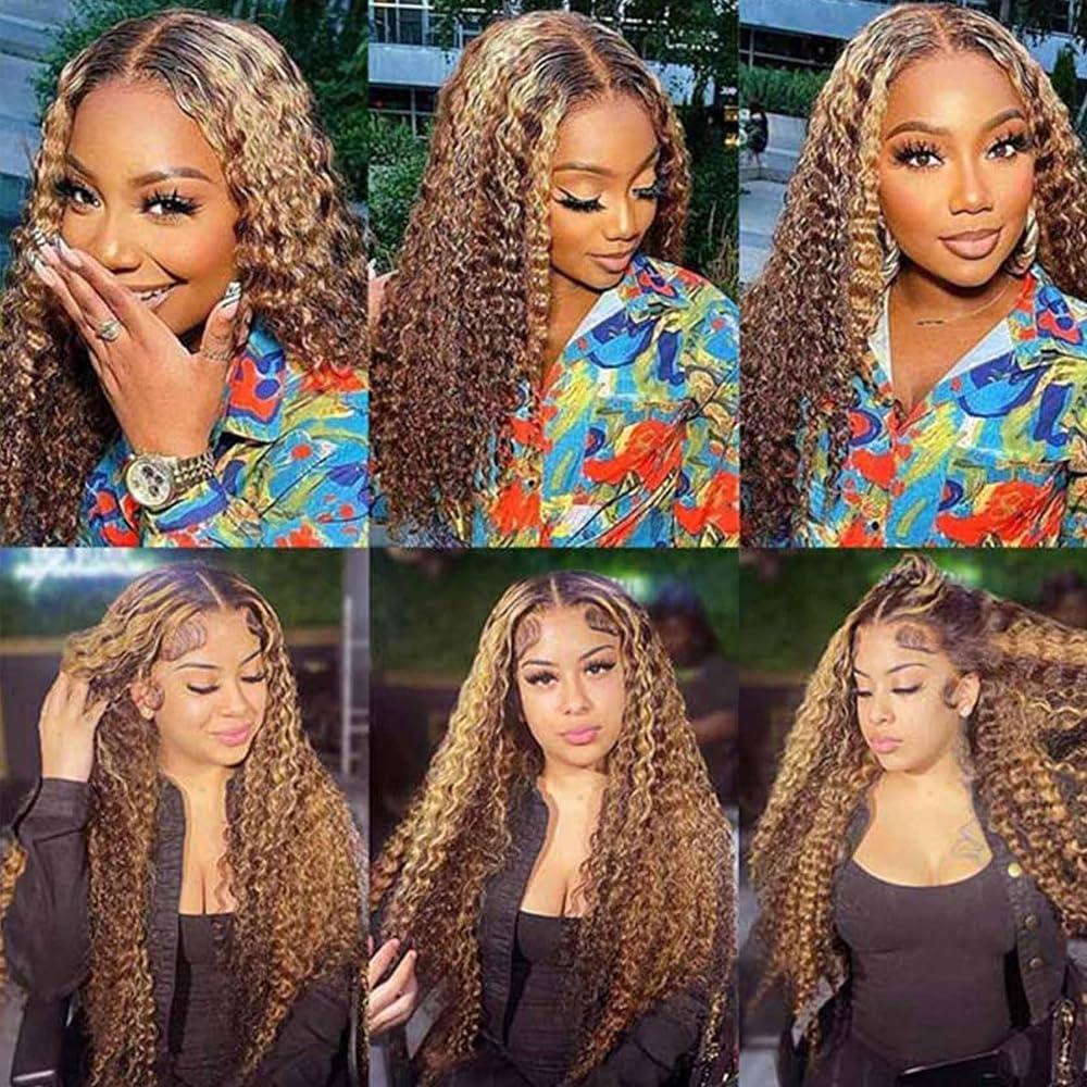 P427 Human Hair Bundles Highlight Water Wave Bundles 20 22 24 inch Dark Brown Human Hair Bundle Brown and Honey Blonde Color 150g