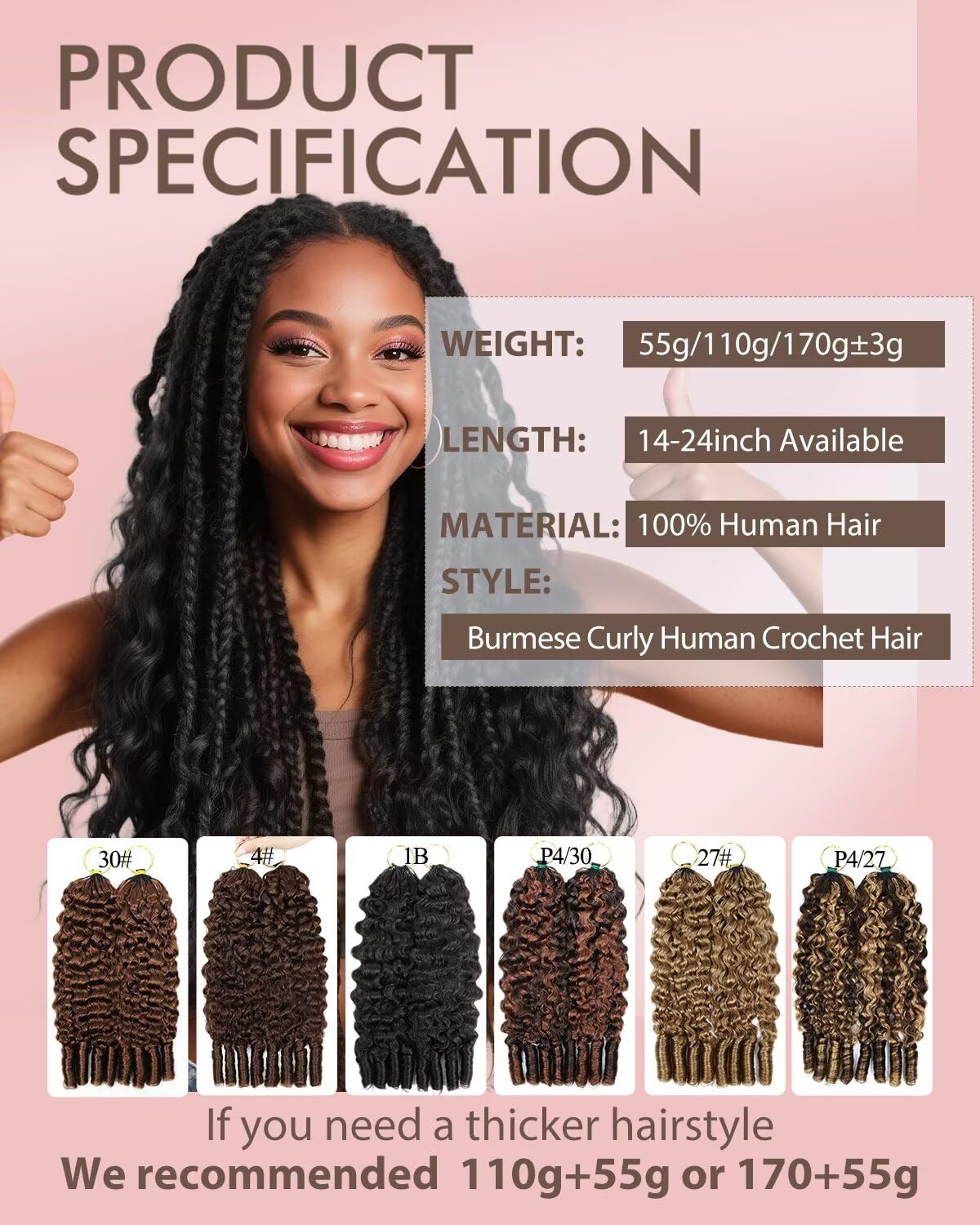 Human Crochet Hair for Black Women, Feather Human Hair Crochet Extensions 110g 80 Strands, Miracle Knots Hair Bundles, Soft Lightweight Burmese Curly Texture for Protective Styles 14.01 Inch
