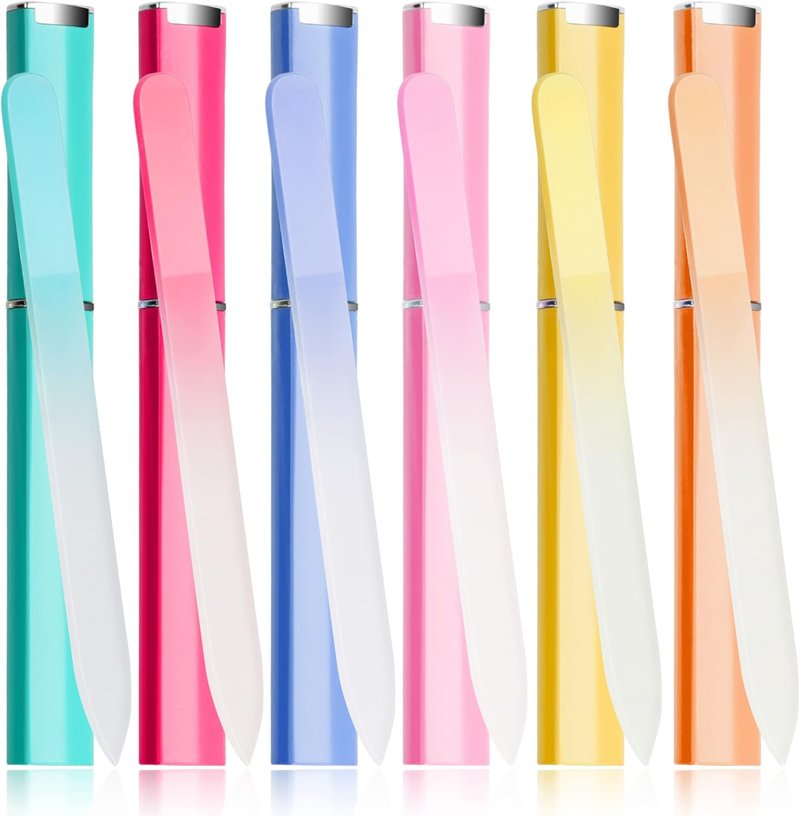 Glass Nail Files Set - 6 Pcs Double-Sided Crystal Files for Natural Nails | Travel Case Included