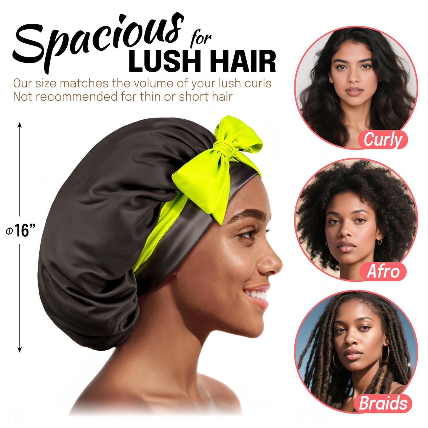 Fittia Silk Satin Large Bonnet Sleeping: Adjustable XL for Long Curly Braid Sleeping, Tie with Single-Layer Breathable