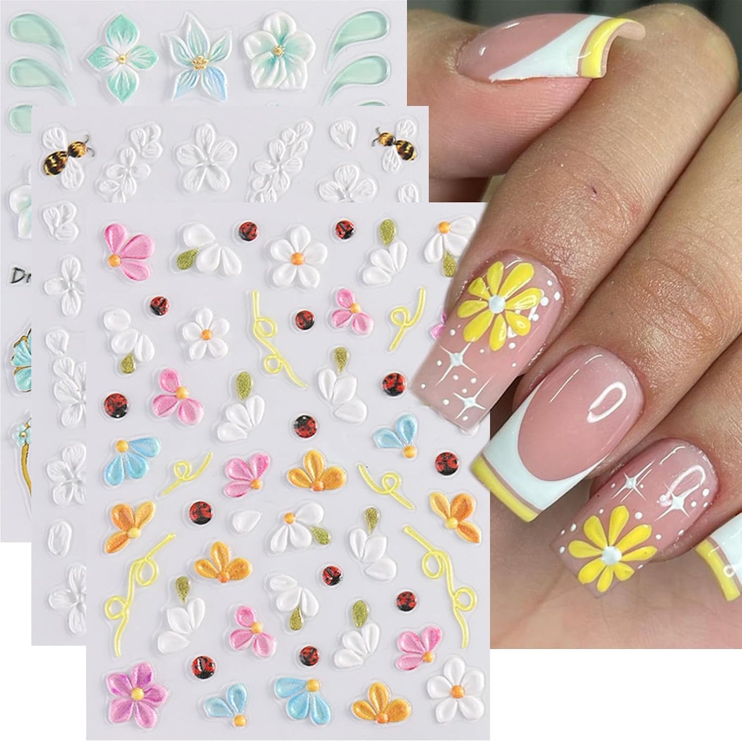 5D Embossed Beach Nail Stickers - Ocean-Themed White & Gold Shell & Starfish Designs | 2PCS Self-Adhesive Nail Art for Summer Manicure