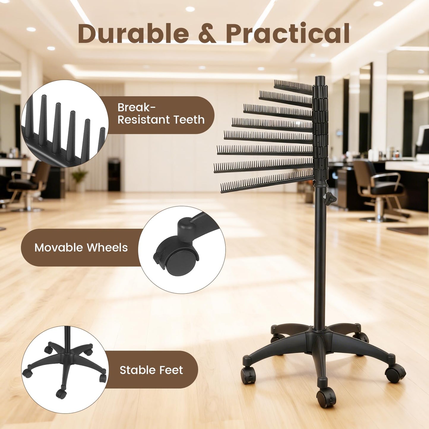 Braiding Hair Rack 216 Pegs, 360° Rotatable Hair Braiding Stand with Wheels, Movable Hair Extension Holder for Hair Stylists, Braiders, Home, Salon, Beauty School, Hair Separator for Braiding