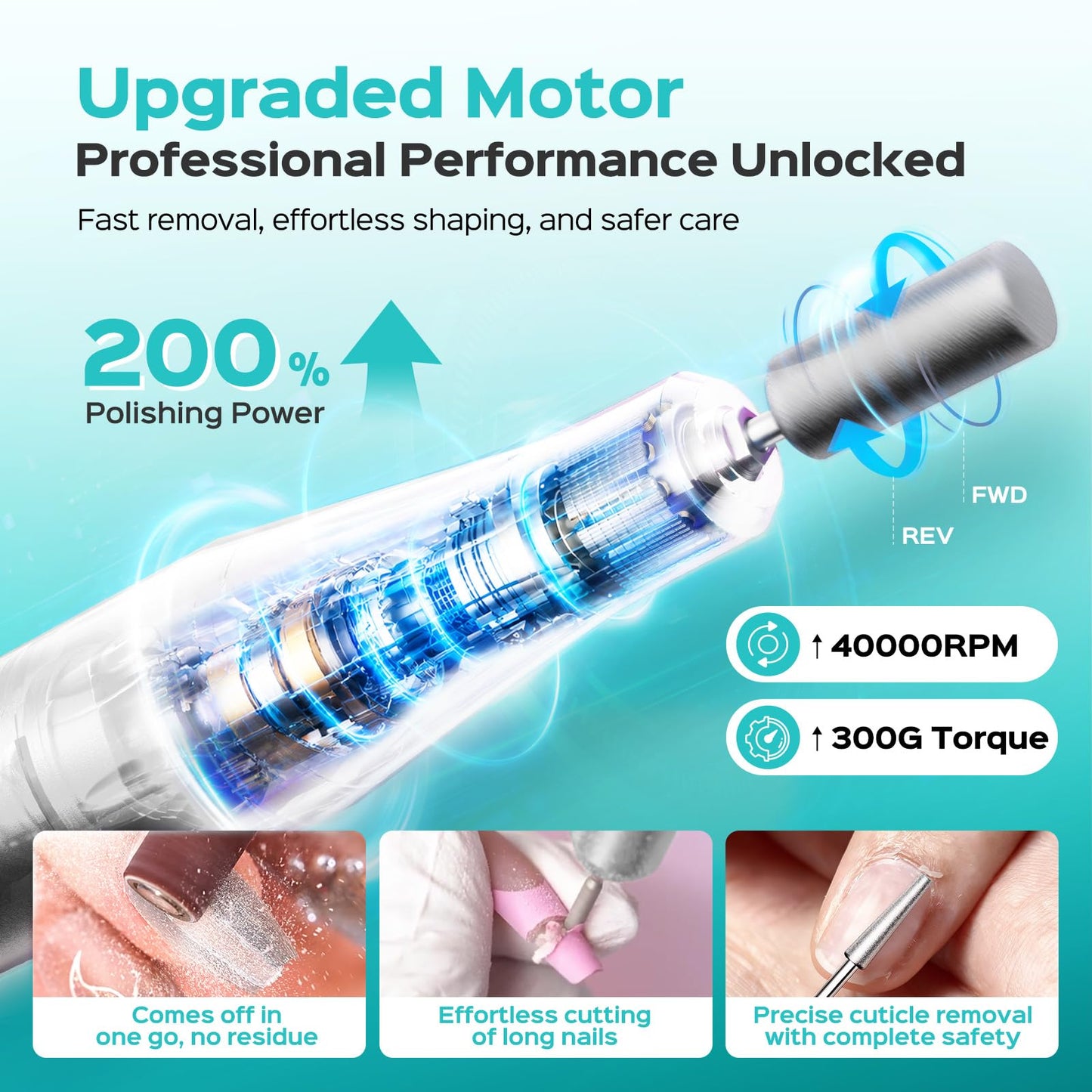 COSLUS E51 Electric Nail Drill Professional: Rechargeable Nail File with Stand for All Manicure Shaping & Gel Removal, Entry-Level Easy, 40000RPM E-File for Nail Art Practice, Home DIY and Salon White