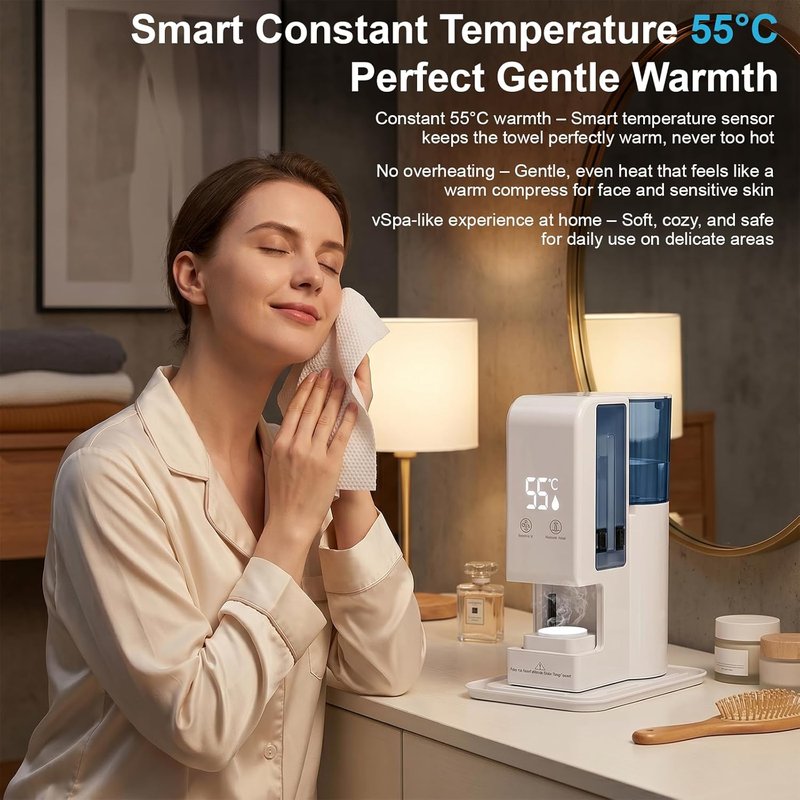 Towel Warmer Machine - Portable Face Towel Heater with Steam | 5-Second Fast Heating, 55°C (131°F) Constant Temperature, 100PCS Towels Included