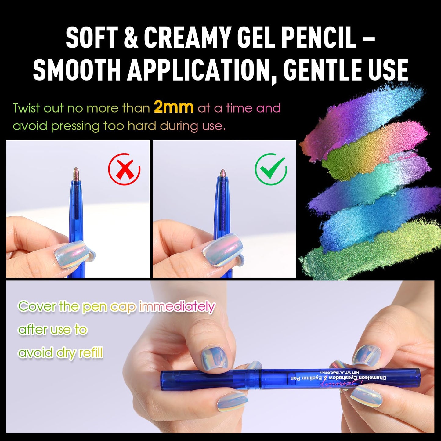 UCANBE Chameleon Eyeshadow & Eyeliner Gel Pencil-Multichrome Shifting Colors Metallic Glitter Eye Makeup,Waterproof Long-Lasting Smudge-Proof Multi-Dimensional Color (Periwinkle Blue to Deep Amethyst)