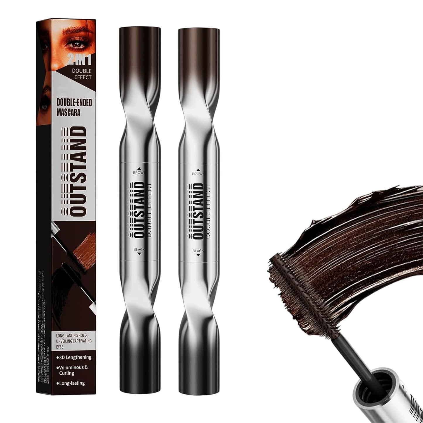 HD Waterproof Mascara Duo for Natural 3D Lashes - Black & Coffee Brown | All-Day Wear, No Clumping (2pcs)