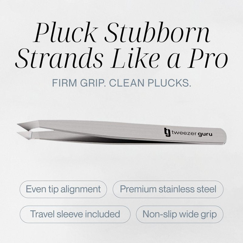 Tweezer Guru Eyebrow Tweezer Set for Women & Men - Professional Slant and Pointed Tweezers Set with Case - Precision Tweezers Kit for Facial Hair, Splinter and Ingrown Hair Removal (4 PC-W)