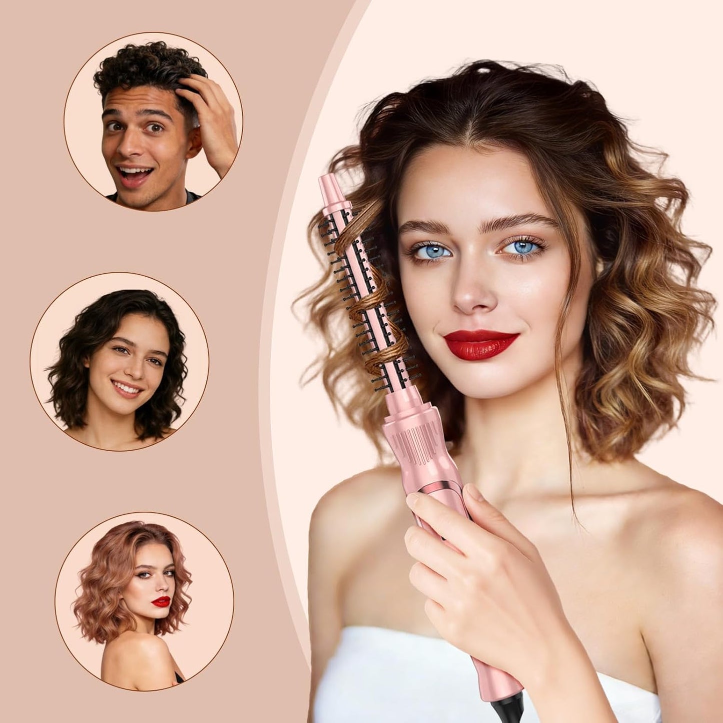 Heated Round Brush - 0.5 Inch Small Curling Brush for Volumizing | Pink Ceramic Tourmaline Ionic Hair Styler