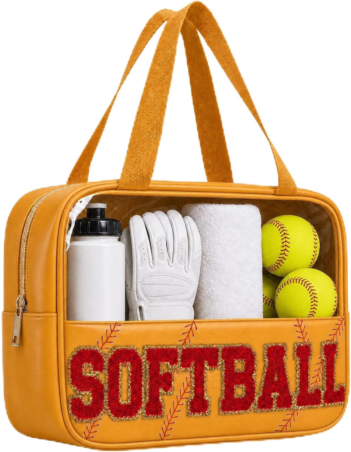 Tennis Makeup Bag - Clear Chenille Cosmetic Pouch with Zipper | Portable Travel Toiletry Bag for Women