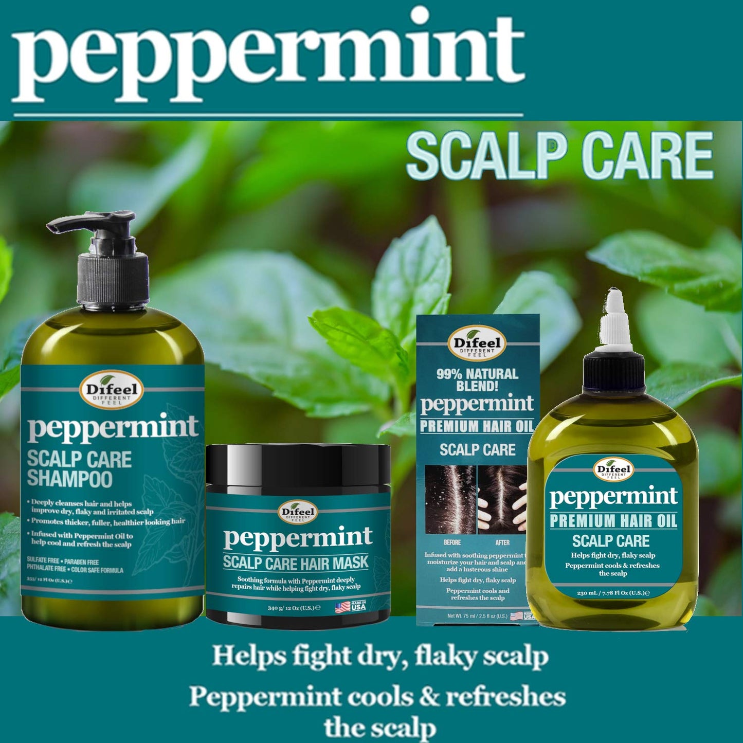 Difeel Peppermint Scalp Care Shampoo 33.8 oz. - Peppermint Shampoo Made with Natural Ingredients