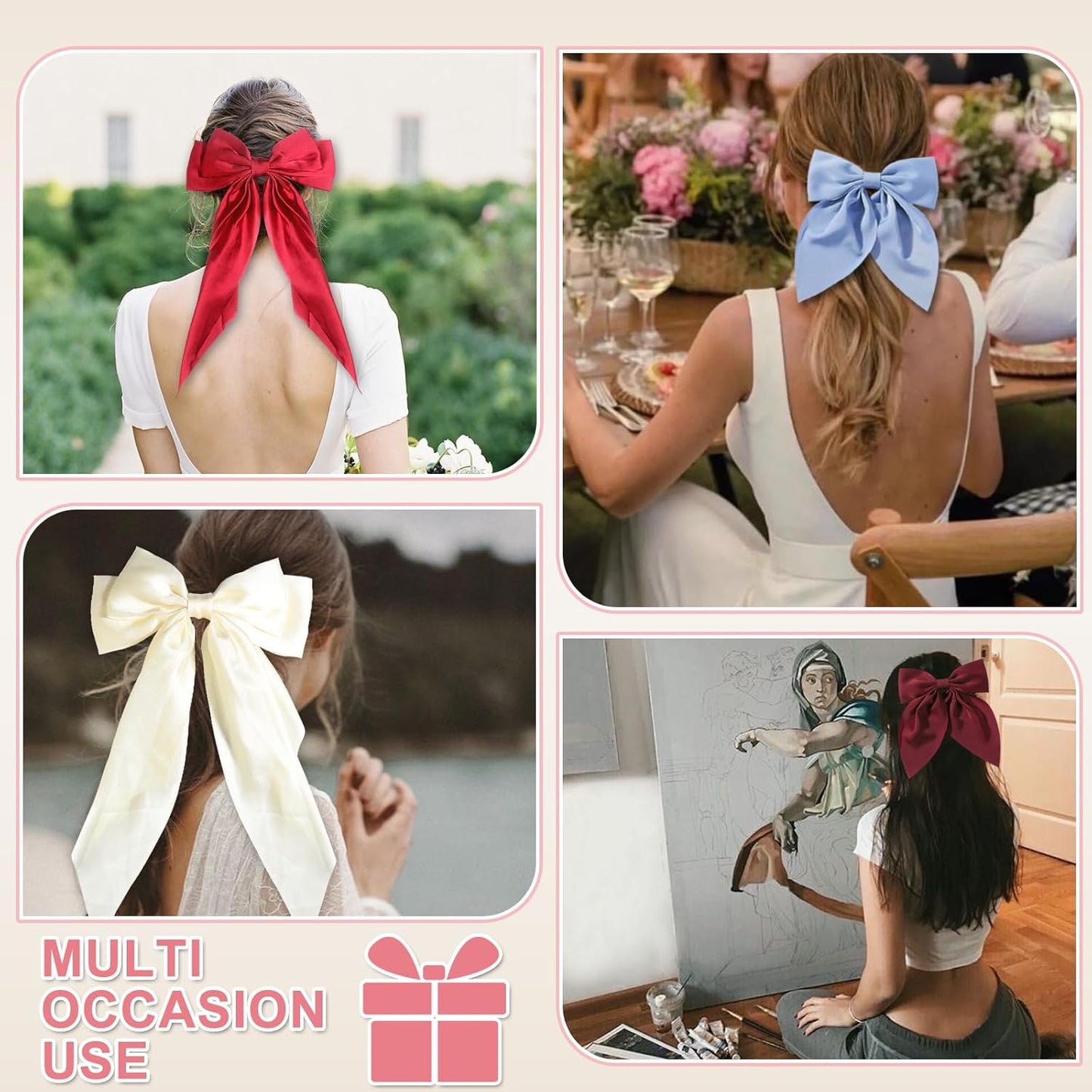 Stunning Satin Hair Bows for Women | 6-Piece Set of Cute Bow Clips - Perfect Hair Accessories for Gifts