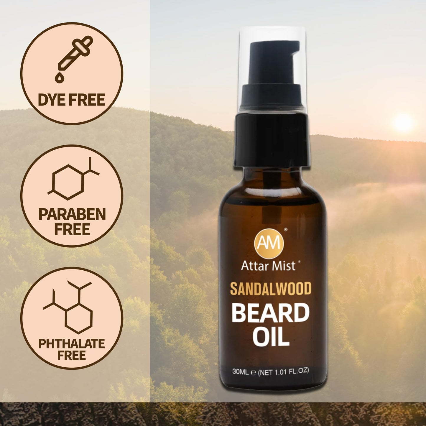 AM Beard Oil for Men growth Beard Conditioner Beard Straightener Beard Softener for Men Prevents Tangles & Itch, Tames Frizz Naturally Derived Beard Care Argan & Vitamin E - 1.01 floz