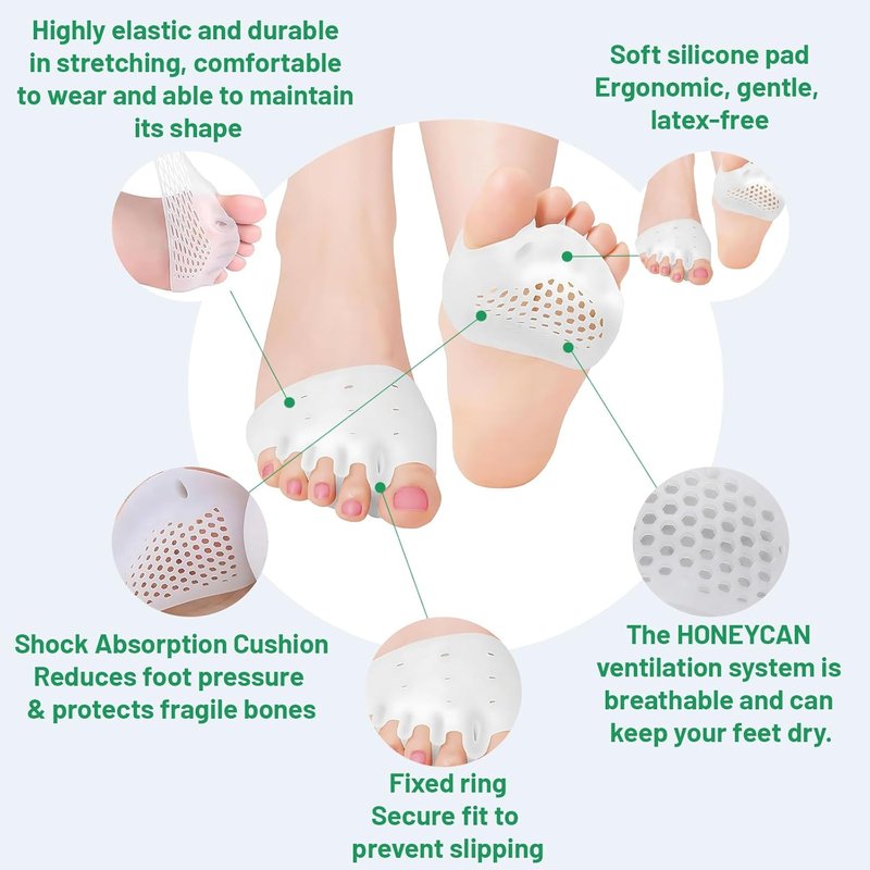 Silicone Toe Separators - Comfortable Foot Pain Relief Spacers for Bunions & Hammer Toes | 2-Pack