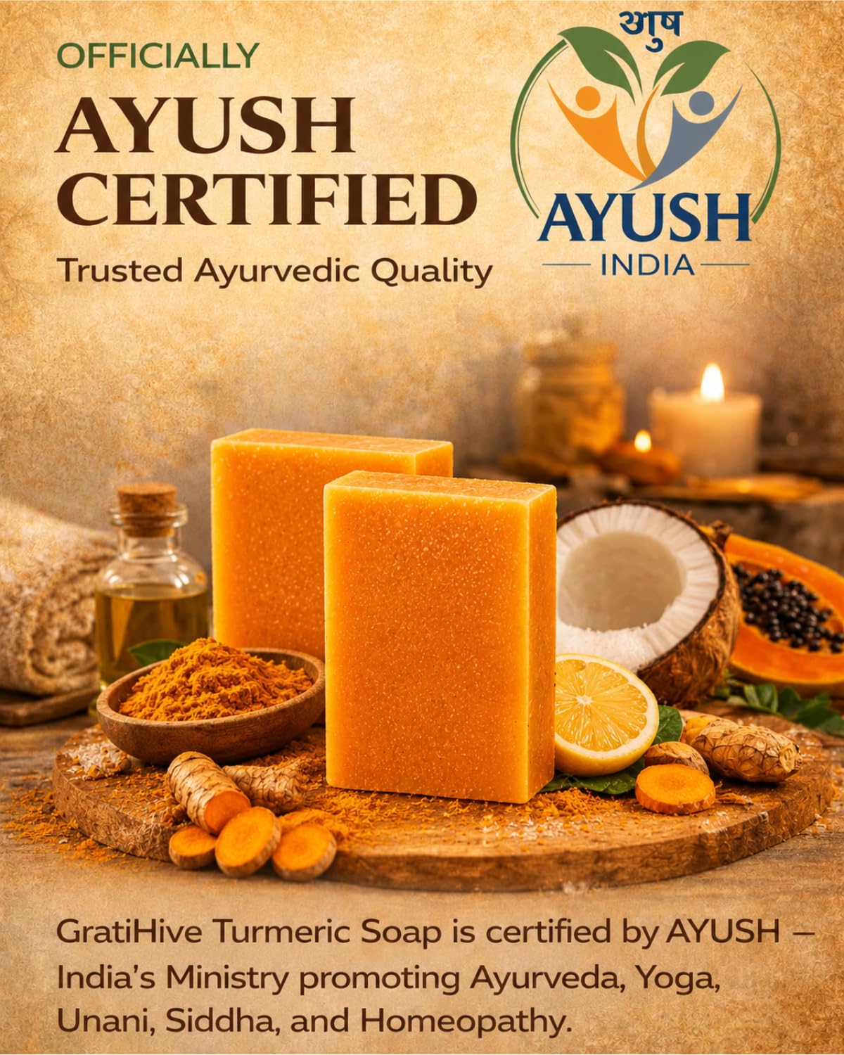 GratiHive Turmeric Soap for Dark Spots with Lemon, Papaya & Rice Extracts - Turmeric Soap Bar for Advanced Daily Cleansing - Helps reduce tan, pigmentation & blemishes - (100g x 2-Pack)