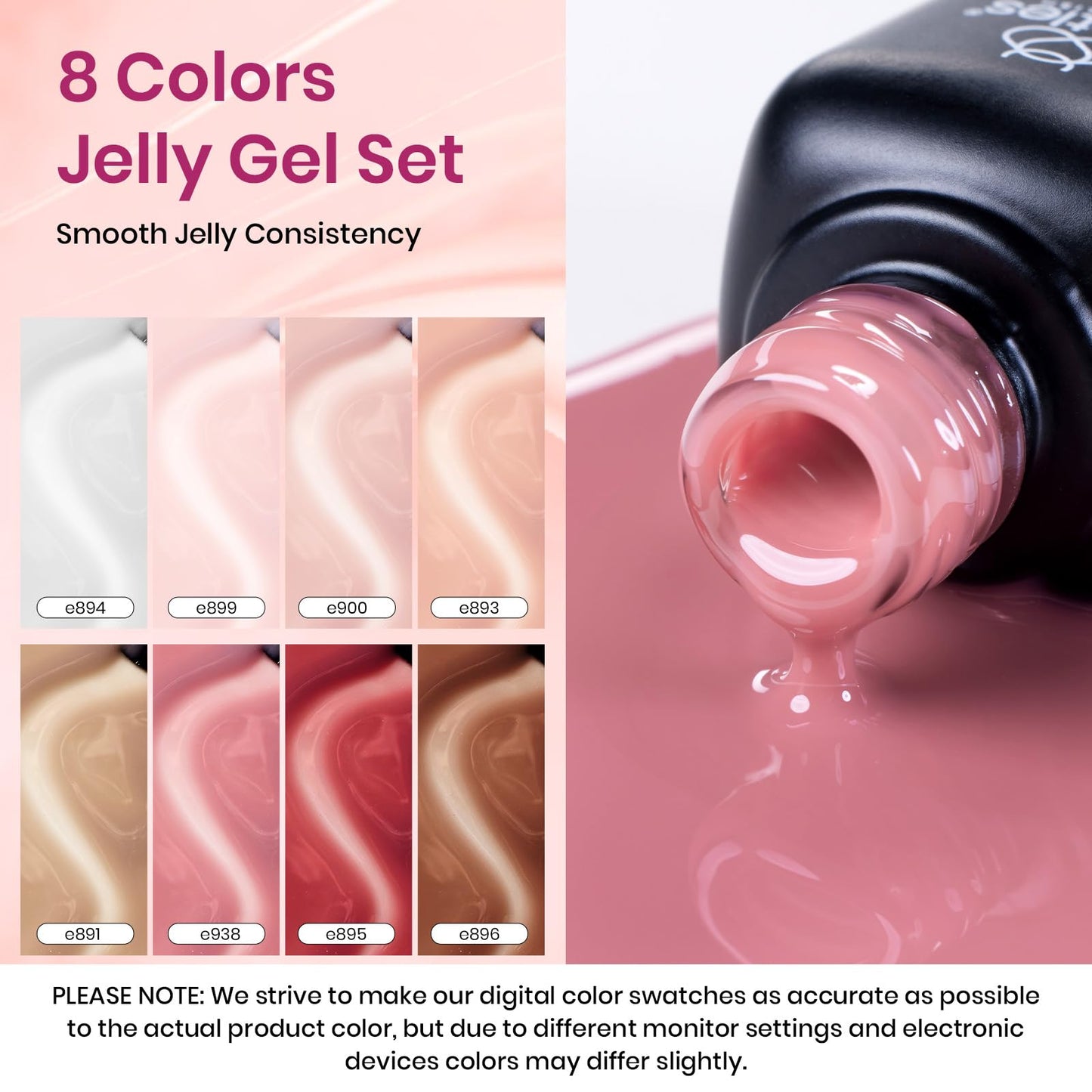 Beetles Jelly Gel Nail Polish Set, 8 Nude Pink Milky Brown Translucent Colors Gel Nail Polish Sweet Temptation Collection Soak Off LED Nail Art Manicure Kit DIY Salon at Home Gifts for Women