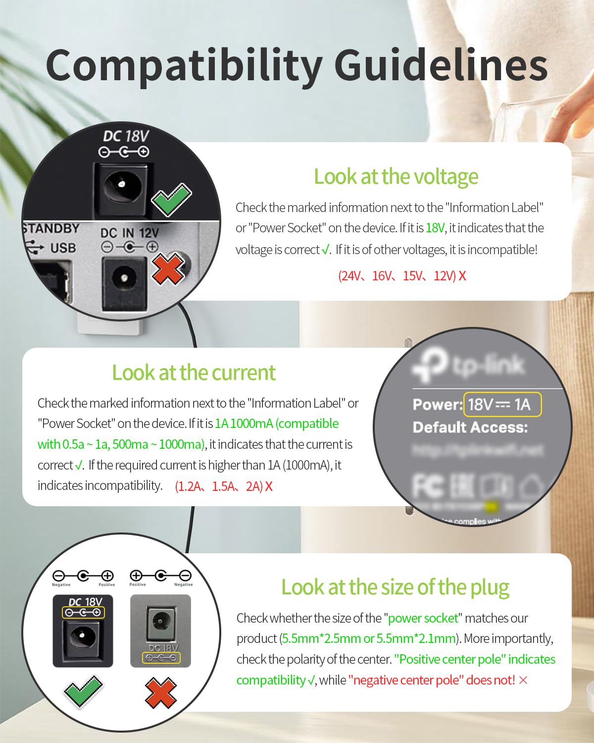 18V 1A AC DC Power Supply Adapter, US Wall Charger, DC Plug 5.5x2.1mm & 2.5mm Compatible with for 18volt (0.1A 0.15A 0.2A 0.25A 0.3A 0.4A 0.5A 0.6A 0.7A 0.8A 0.9A) 100mA~1000mA Equipment