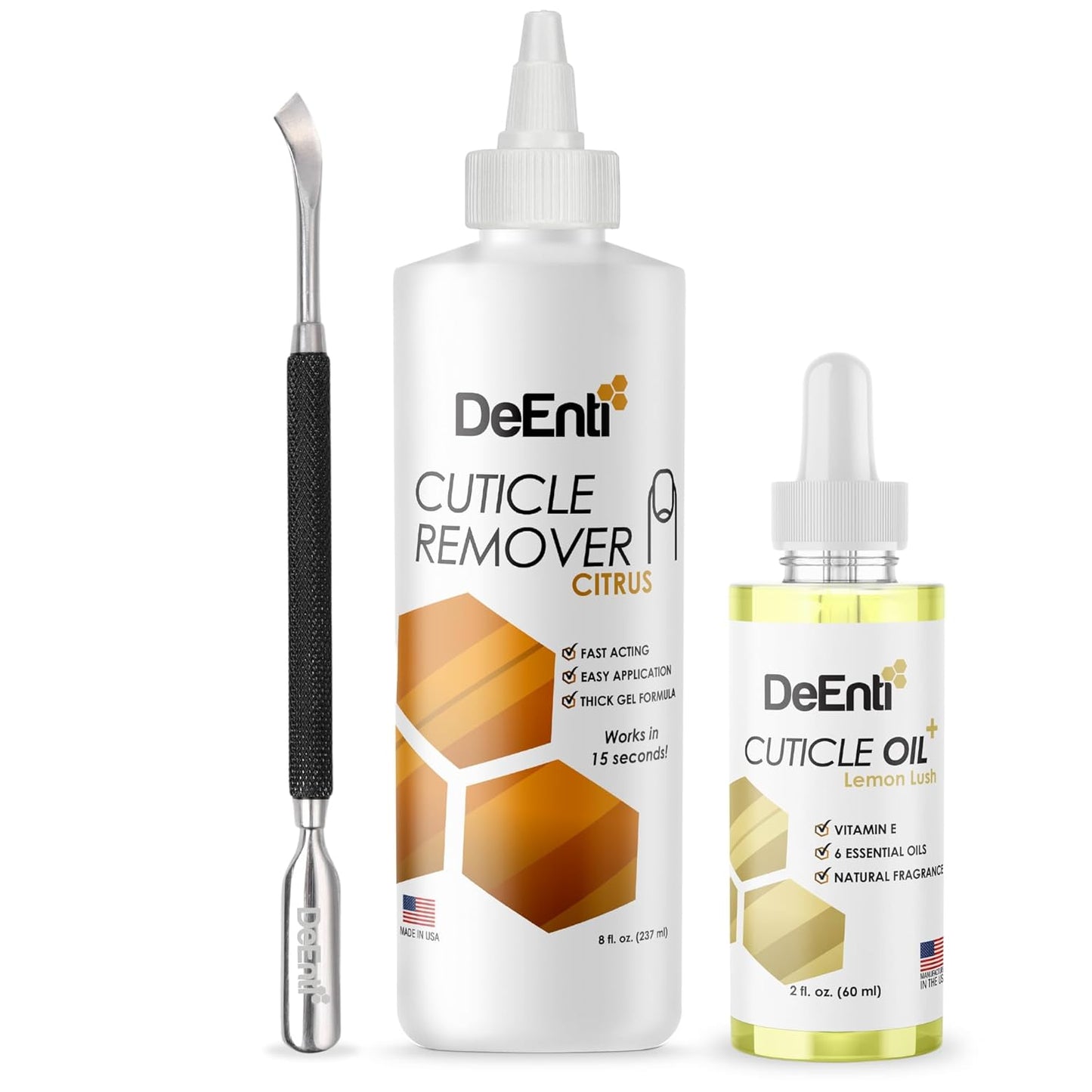Cuticle Care Kit - Citrus Scented Cuticle Remover, Nourishing Cuticle Oil & Metal Pusher Tool | Salon-Grade Nail Care Essentials