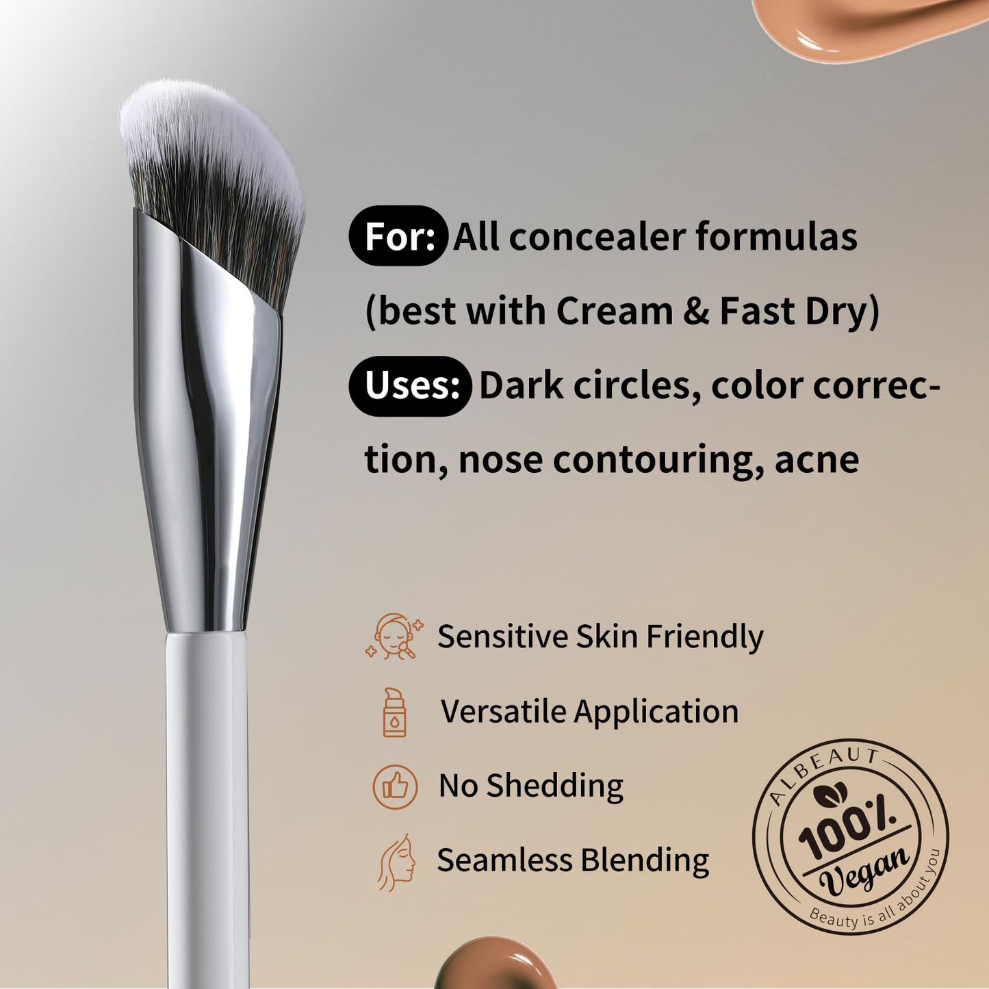 Albeaut Concealer Brush Set Under Eye Concealer Brush with 2PCS Precise Air Cushion Puff Multi-use for Powder Liquid Concealer/Blush/Highlighter Mini & Portable