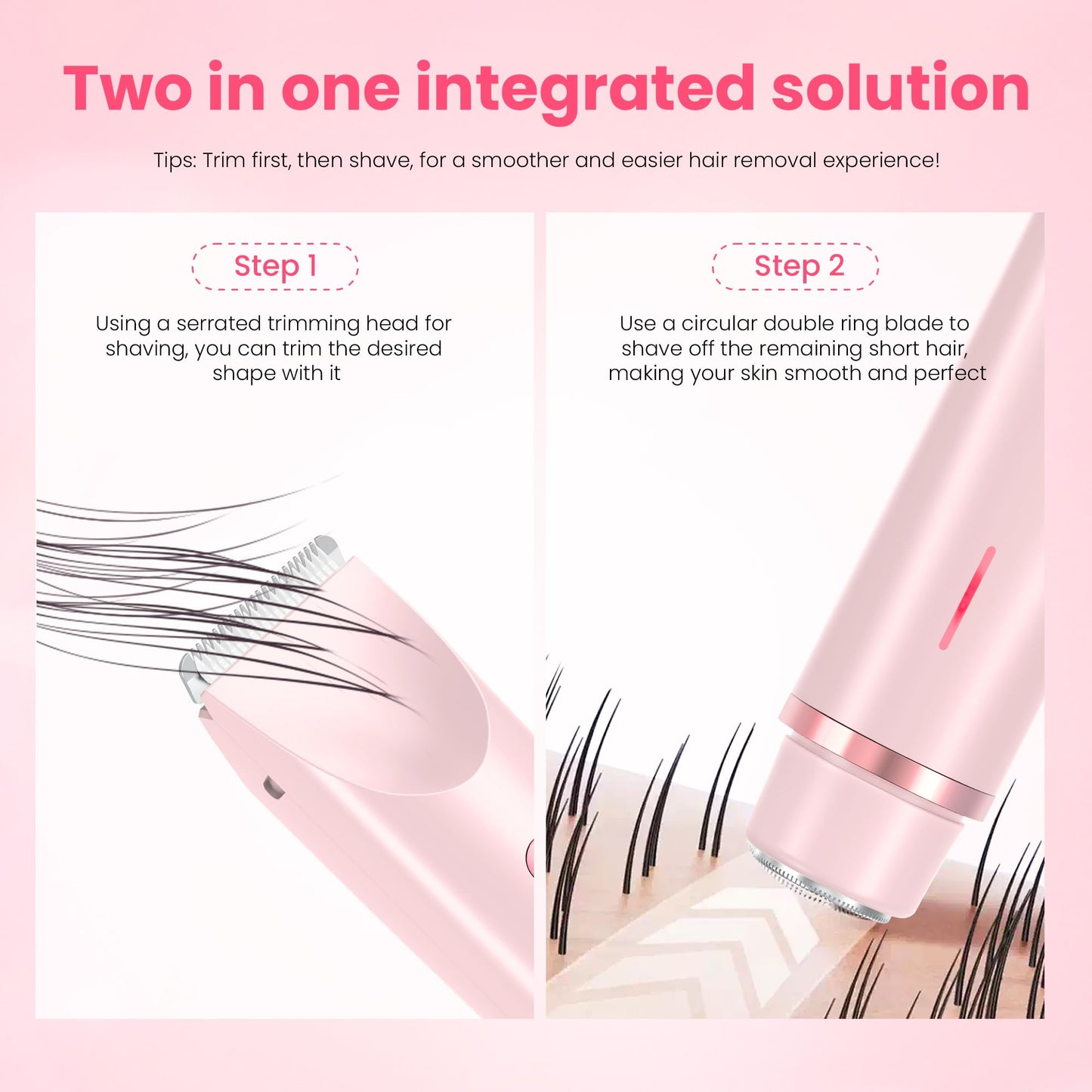 YZDJQX Bikini Trimmer for Women-2 in 1 Dual Head Electric Razors,IPX7 Waterproof Bikini Electric Shaver,Dry & Wet Use Painless Bikini Shaver,Pubic Hair Trimmer for Private Area & Body Hair, Pink