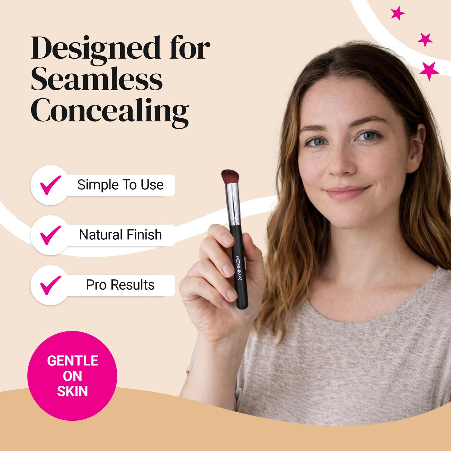Angled Concealer Brush by Keshima - Under-Eye Concealing, Contouring & Setting, Seamless Streak-Free Finish - Works with Liquid, Cream & Powder - Soft, Dense Synthetic Bristles