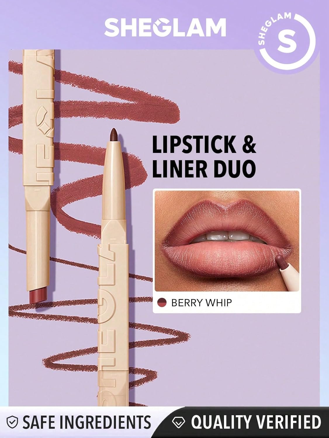 2 In 1 Matte Lip Liner and Long Lasting Lipstick Set - Berry Whip | Perfect for All-Day Wear