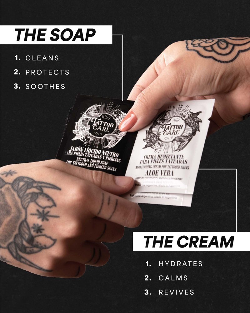 Tattoo Aftercare Kit - Cream and Soap (50-Pack), Brightening Formula for Tattoo Artists & Travel - Ink Hydration Tattoo Lotion Pillow Packs