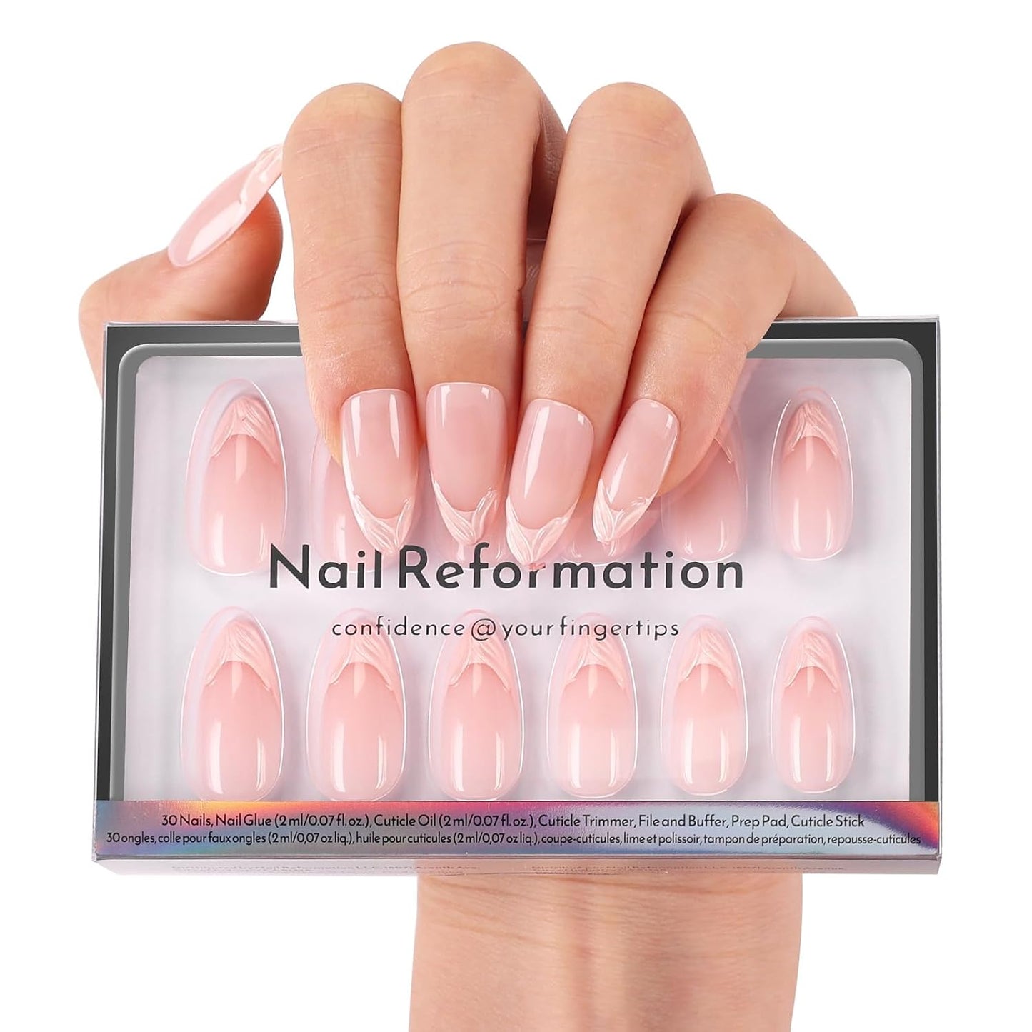 Press On Nails - Strawberry Seed Milky Pink Almond Fake Nails with Red Polka Dot French Tip | Glossy Reusable 32 Pcs in 16 Sizes - Perfect Manicure Gifts for Women