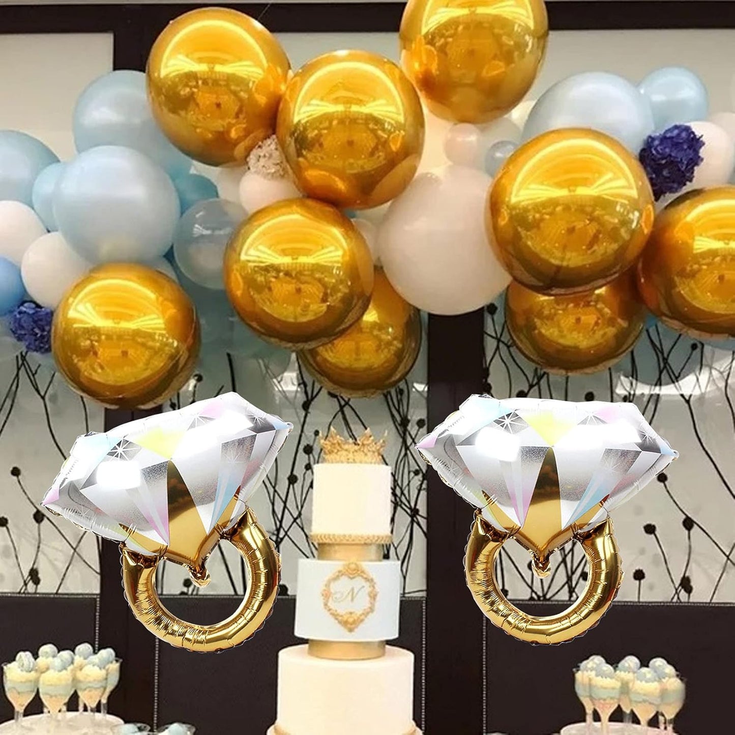 Diamond Ring Aluminum Balloons - 2Pcs Wedding Engagement Party Decor | Bridal Shower Supplies