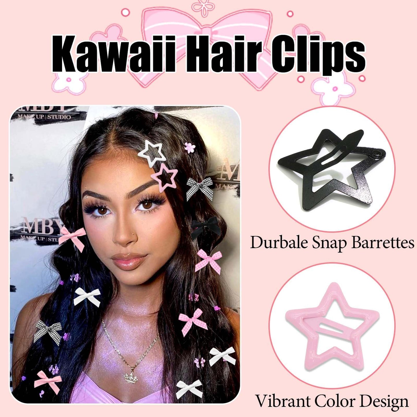 STGDAK 18 Pcs Mini Bow Shape Barrette Purple Star Hair Clips Y2k Accessories Kawaii Metal Clip Water Drop Snap Barrettes Cute Star Clip Christmas Hair Accessories For Women Girls Festivals Party